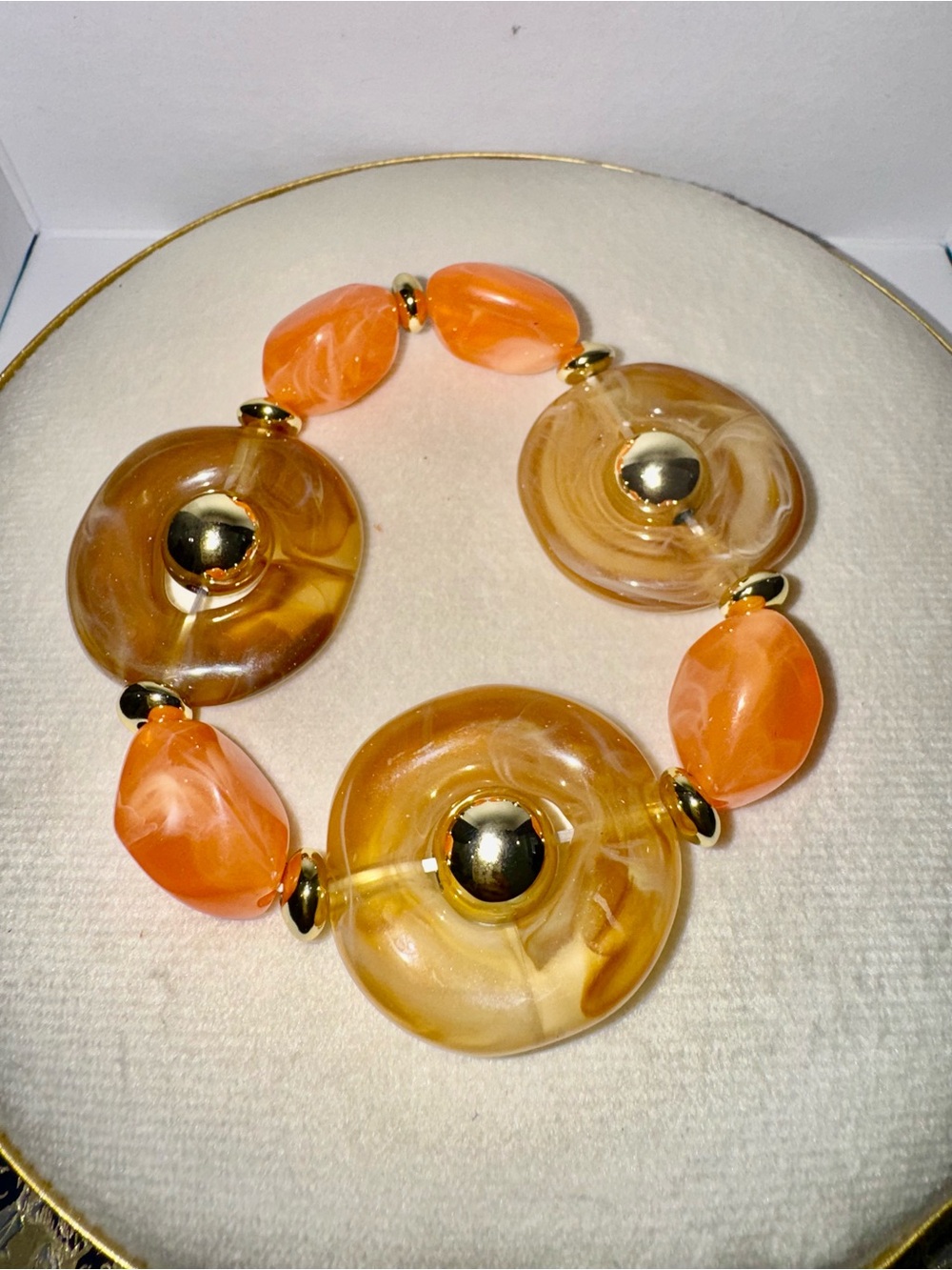 Statement Orange and Gold Resin Disc Bracelet